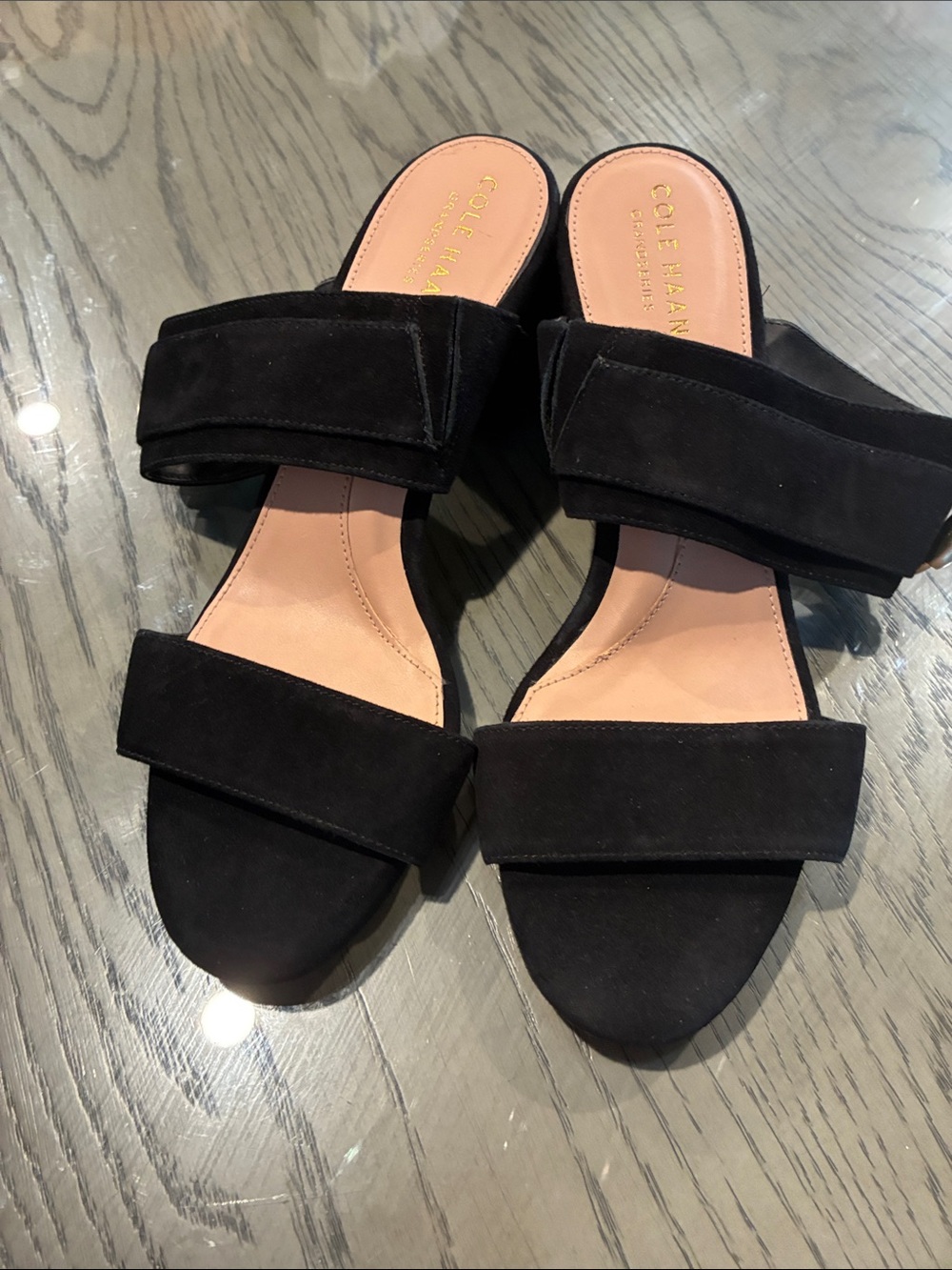 Cole Haan Black Suede Double-Band Slide Mules